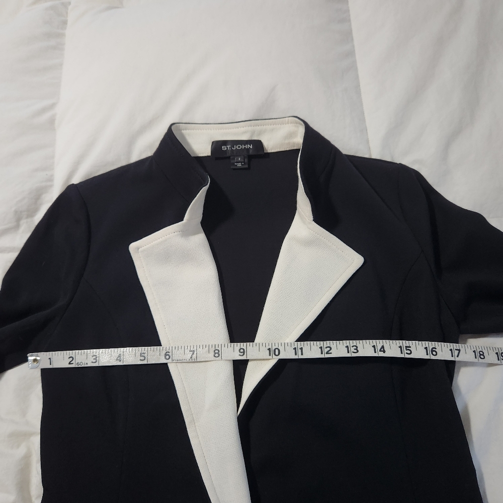 ST JOHN Jacket Size 2 Black Ivory Santana Knit Blazer - Picture 7 of 9